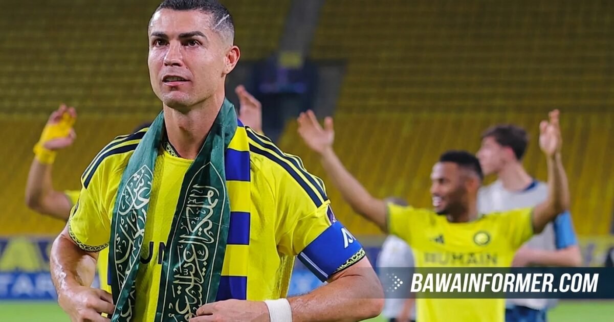 Cristiano Ronaldo celebrating a goal for Al-Nassr against Neftchi Fergana in the AFC