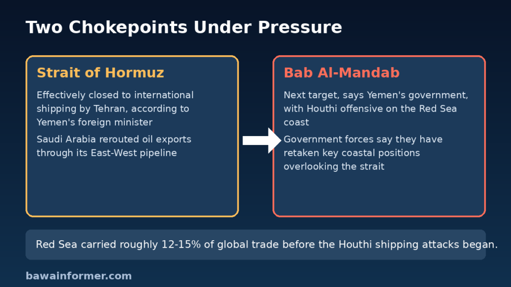 Yemen rejects ceasefire with Houthis and warns of growing Red Sea threat near Bab Al-Mandab